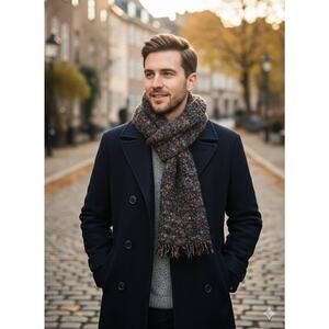 Vtg Mucros Wool Hand Woven Ireland Fringe Neck Warmer Winter Scarf 66" Long